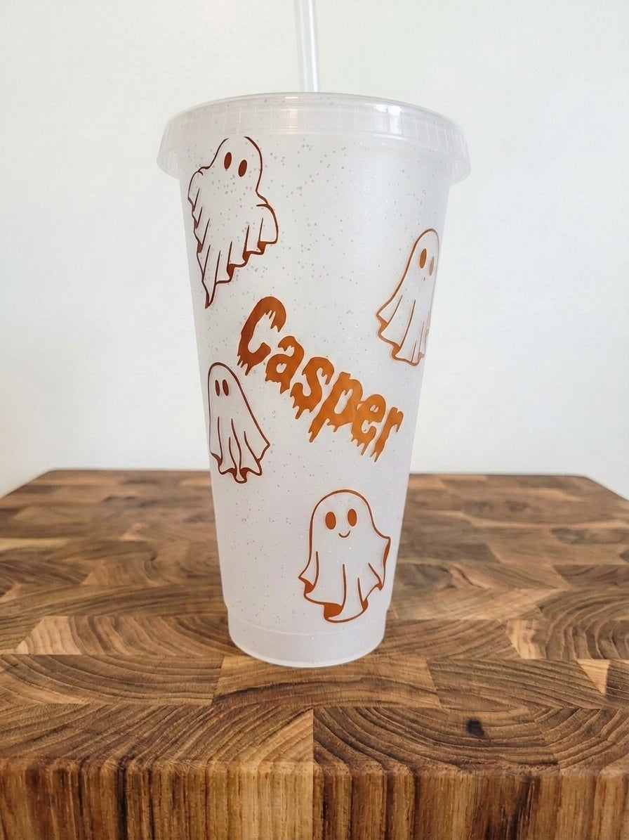 Spooky Ghost Glitter Cold Cup Tumbler (24 oz)