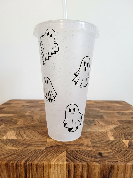 Spooky Ghost Glitter Cold Cup Tumbler (24 oz)
