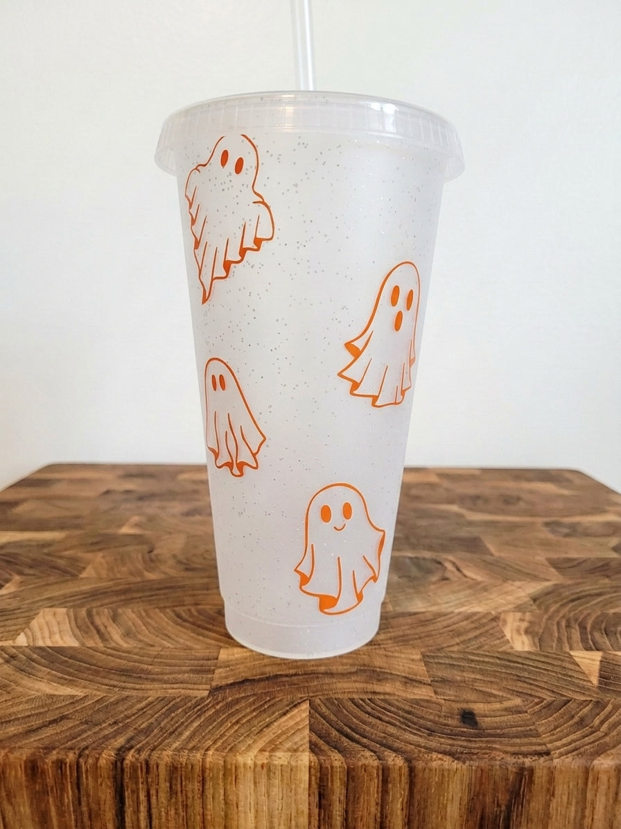 Spooky Ghost Glitter Cold Cup Tumbler (24 oz)