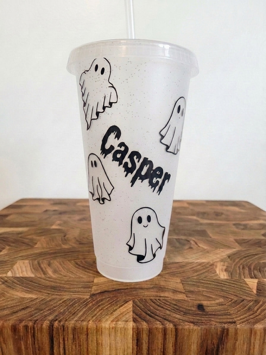 Spooky Ghost Glitter Cold Cup Tumbler (24 oz)