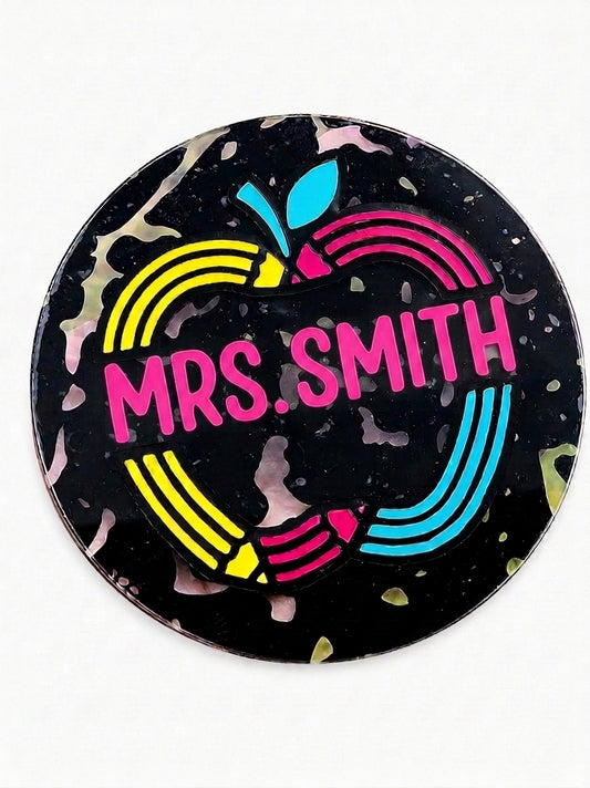 Custom Acrylic Teacher Apple Coaster – Personalized Name